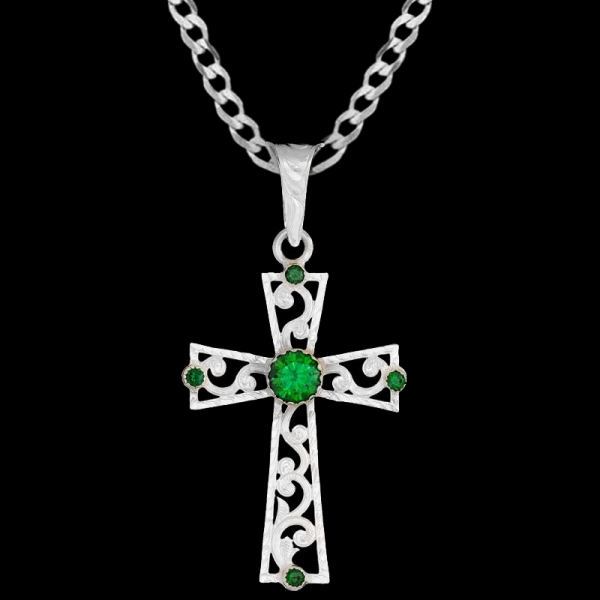 The Amos Cross Pendant Necklace features an astonishing silver plated finish with intrincate silver scrollwork and customizable zirconia stones. Pair it with a special discount sterling silver chain today!
